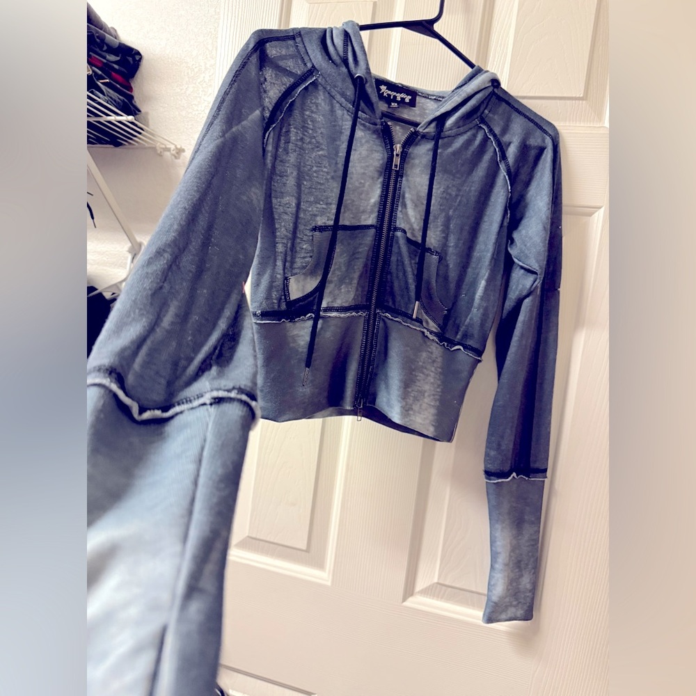 Amazing grey distressed faded look - cardigan / hoodie sweater